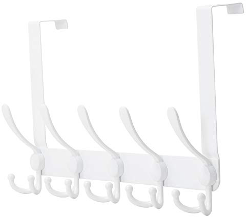 Dseap Türgarderobe zum Einhängen, Edelstahl Türhaken Innenseite, Türhakenleiste, Kleiderhaken Tür, Türaufhänger, für Kleidung Hut Handtuch Mantel, mit 5 Dreifachhaken, Weiß