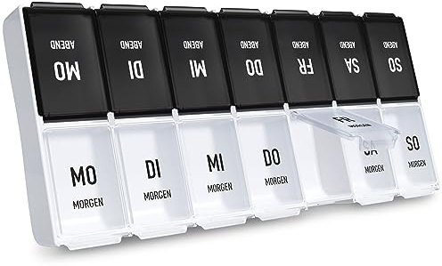 AUVON Tablettenbox 7 Tage Morgens Abends, Handlicher Tablettenbox mit Großen Separaten Fächern für Medikamente, Vitamine, Fischöl, Nahrungsergänzungsmittel usw.