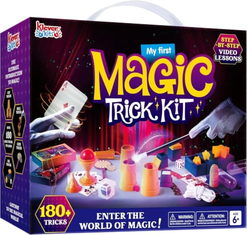 Klever Kits Zauberkasten für Kinder ab 6+ Jahre,180+ Zaubertricks mit Video-Lektionen,Zauberstab,Kartentricks,Zaubern Lernen im Handumdrehen,Geburtstag Geschenk für Junge Mädchen ab 6 7 8 10+ Jahre