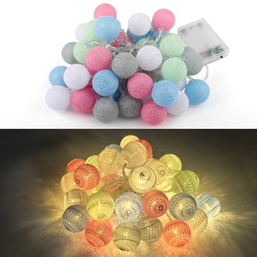 OMIGA Baumwollkugeln Lichterkette 3 cm - 6 Meter 40 LED Lampion Innen Außen | Bho Lichterkette Batterie String Lights für Hochzeiten Bars Partys Halloween Weihnachten (Batterie nicht enthalten