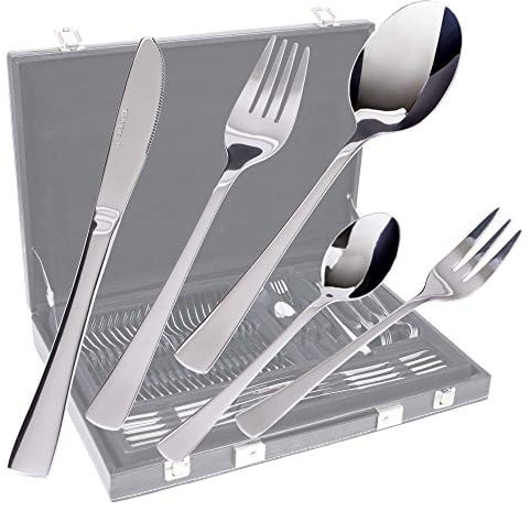 GRÄWE Besteckkoffer für 12 Personen aus Edelstahl, Besteckset 60-teilig, Aufbewahrungsbox inkl. Kuchengabeln - Serie Würzburg