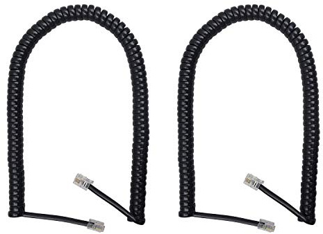 Duttek Telefonkabel Schwarz Spiralkabel Telefon Telefon Hörer Kabel Kabel RJ9 Spiralkabel Länge 3 bis 3,0 m Ungewickelt (2 Stück)