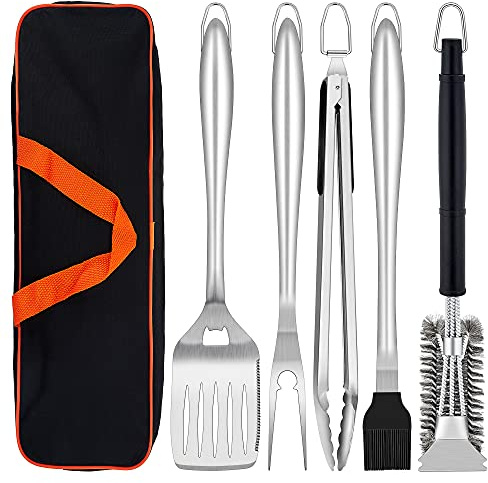 Herogo Grillbesteck Set, 6-teilig Edelstahl Grill Zubehör mit Tragetasche, Grillwerkzeug-Set mit Zange, Wender, Gabel, Grillbürste, BBQ Grillzubehör für Männer, Grill Weihnachten Geschenk