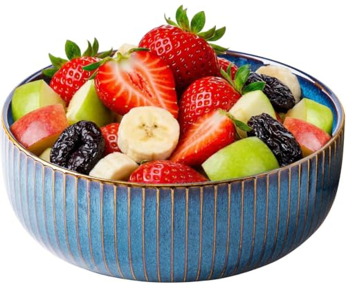 1800ml Salatschüssel Keramik, Gross Suppenschüssel Porzellan Salatschalein | Obstschale 21 cm, Müslischale aus Porzellan Suppenschale, Servierschüssel für Spülmaschinengeeignet und Mikrowellenfest, Blau