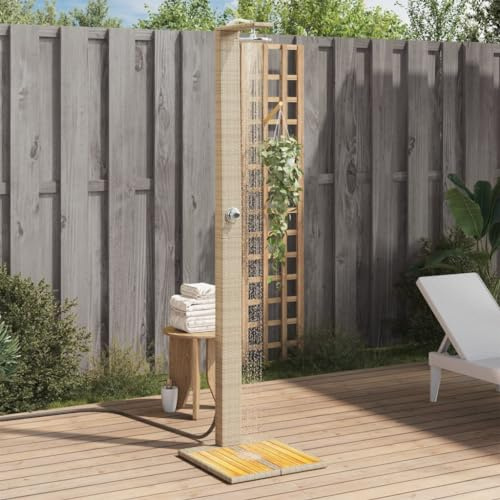 Keyroto Gartendusche Außendusche Gartendusche Aussendusche Poly Rattan und Akazienholz Beige 50x55x224 cm