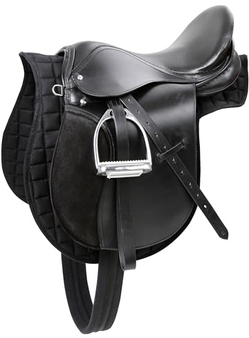 Covalliero Sattelset, Haflinger, schwarz, 17,5 Zoll, Kammerweite Sattel 34,5cm, Länge Sattelgurt 125cm, bequem, gute Passform, inkl. Sattel und Satteldecke