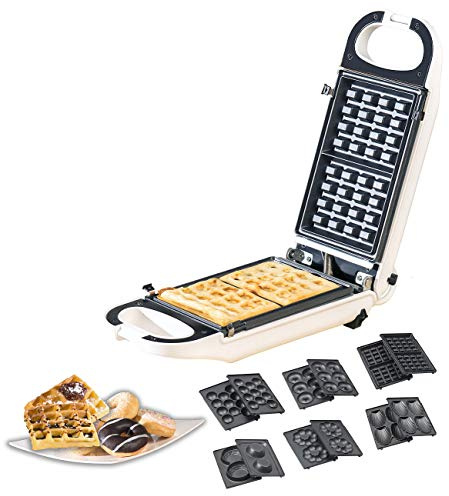 Rosenstein & Söhne Waffeleisen: 6in1-Snack-Maker, auswechselbare Formen, antihaftbeschichtet, 700 Watt (Waffeleisen verschiedene Formen, Halloween, Eis)