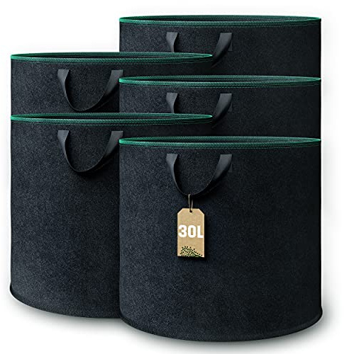 GardenGloss® Pflanzsack (5 Stück) - 30L Pflanztasche aus Vliesstoff - Pflanzentasche für Kartoffeln, Tomaten und Erdbeeren - Farbe Schwarz - Verwendung im Innen- und Außenbereich