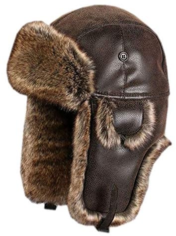 Insun Unisex Russische Mütze Kunstleder Ushanka Fliegermütze Braun L | Winddicht Warme Trappermütze Herren Damen Kinder, Kunstfell Fellmütze mit Ohrenklappen für Outdoor Kaltes Wetter