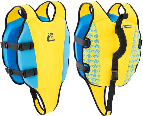Cressi Schwimmweste Little Turtle - Schwimmhilfe mit Doppelgriff & Hoher Sichtbarkeit - Schwimmweste Kinder für Auftrieb & Gleichgewicht - Kombinierbar mit Schwimmflügeln - Hellblau/Gelb - M:3/6 Jahre