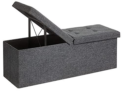 SONGMICS Sitzbank mit Stauraum, klappbare Sitztruhe, Aufbewahrungsbox, 38 x 110 x 38 cm, Deckel klappbar, bis 300 kg belastbar, für Flur, Wohnzimmer, Schlafzimmer, schiefergrau LSF76GYZ