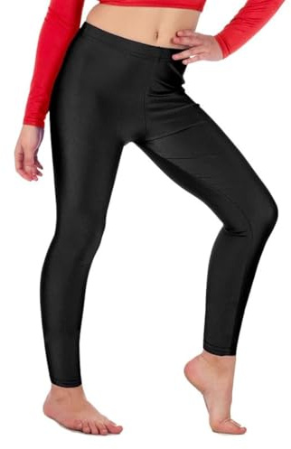 R&N FASHIONS - Glänzende Leggings für Mädchen – Kinder – Nylon – elastisch – ohne Fuß – schmale Passform – Kinder Ballett, Tanz, Gymnastik, Hosen, Workout, Yoga, Schwarz , 7 Jahre