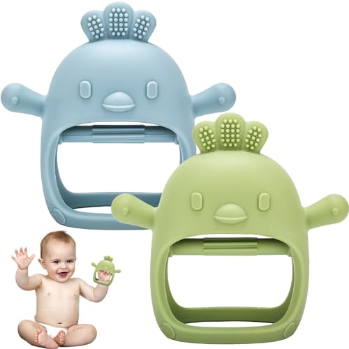 Beißring Baby, 2 Stück Spielzeug 0 3 6 9 12 Monate, Zahnungshilfe Baby ab 3 Monate, Handschuh Beissring, Sensorisches Fäustling Beißspielzeug Geschenke für Neugeborene Kleinkinder