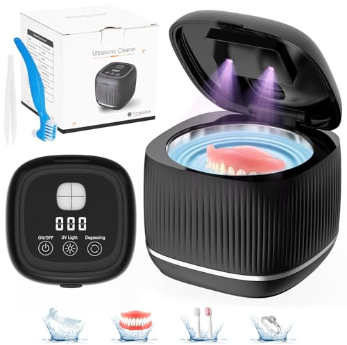 Ultraschallreinigungsgerät 48000Hz, 24W Ultraschallreiniger, 270nm UVC Ultraschall Reinigungsgerät mit 3 Modi, 180ml Ultraschallreinigungsgerät für Retainer Aligner Zahnschiene Prothesen Schmuck