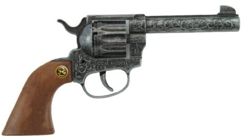 IDEAL Schrödel J.G. 2038671 Magnum antik Spielzeugpistole oder Cowboy-Revolver aus Zink und Kunststoff für Zündplättchen-Munition, 12 Schuss, 22 cm, grau / silber (203 8671)