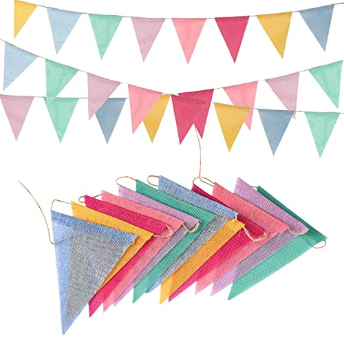 Wimpelkette Outdoor Pastell 4 Stück– GREATRIL 16 M Girlande Wetterfest Stoff Wimpel Geburtstagsdeko für Garten Klassentreffen Einschulung Schulkind Kinderzimmer Fasching Fastnacht Karneval Party Deko