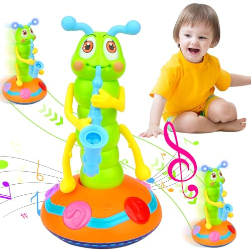 Vibbang Elektrisches Raupen-Tanzspielzeug mit Saxophon, Licht und 6 Musik - Kreatives Sensorisches Aktivitätsspielzeug Geschenke für Jungen und Mädchen