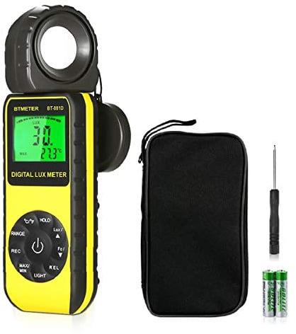 BTMETER BT-881D Digital Illuminance Light Meter, Measure Lights 0.01~400,000 Lux (0.01~40,000 FC) Foot Candles Luxmeter with 270º Rotated Sensor for Plants LED Lights Indoor Outdoor Light Tester