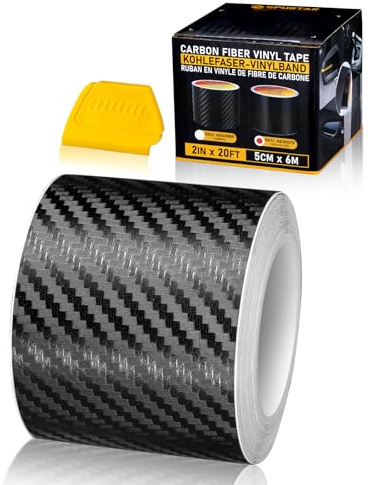 Spurtar 3D Carbon Fiber Vinyl Folie Aufkleber Roll Wrap (5cm x 600cm) Schwarz Carbonfolie Autofolie Dekorstreifen Universal Selbstklebend Car Tuning Schutzfolie Karbon Folie für Auto DIY 2''x20 Ft