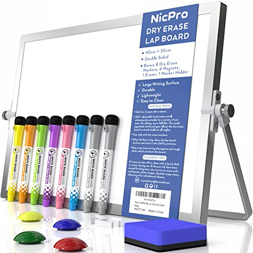 Nicpro Whiteboard A3 mit Ständer, Trockenlöschung Klein Whiteboard, Schreibtisch Magnettafel mit Stiften, Tragbare Staffelei Whiteboard für Studenten, Schulbedarf, Büro (30 x 40 cm)