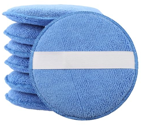 wlich 6 Stück Polierschwamm Auto, Mikrofaser Autoschwamm Politur mit Elastischem Band für Einfaches Greifen, Wachs Applikator Schwamm Auto Polierpads 125mm für Autopolitur Autopflege