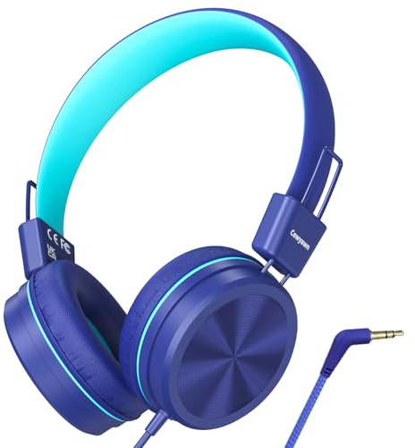 Cowyawn Kinder Kopfhörer, Kleinkind-Kopfhörer mit sicherem Lautstärkeregler, 94 dB, kabelgebundene Schulkopfhörer für Kinder Verstellbare 3,5-mm-On-Ear-Kopfhörer für Jungen/Mädchen (Blau)