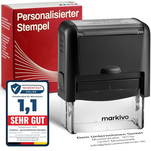 Stempel Personalisiert - Firmenstempel mit Text, langlebiger und selbstfärbender Addressstempel, personalisierter Namensstempel 59x23mm, max. 6 Zeilen, schwarz (L)