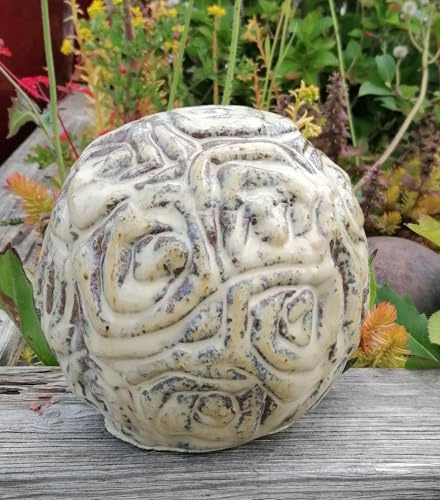 terracotta-toepfe-de NEU !! B-Ware !! Winterfeste Kugel mit Rosenmuster ø ca. 16 cm aus Steinzeug Keramik, beige glasiert Deko Garten