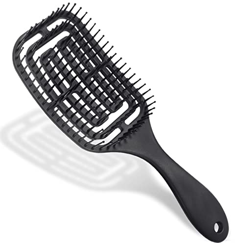 Vinabo Belüftete Haarbürste, Gebogene Entwirrbürste | Mit Ergonomischem Griff und Flexiblen Borsten zum Entwirren, Föhnen und Massieren, für Glattes, Welliges und Lockiges Haar
