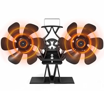 Signstek Kaminventilator ohne Strom, Wärmebetriebener Doppelter Ofenventilator für Kaminofen, Holzofen und Holzkamin (12 Blättern)