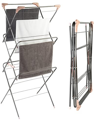 Beldray LA072498GRYEU Elegante Erweiterbar Wäscheständer klappbar - mit 3 Ebenen, großer Wäscheständer drinnen,15m Trockenkapazität, ausklappbaren Haken für bis zu 15kg waeschestaender