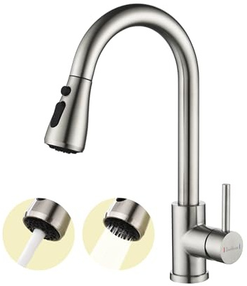 Wasserhahn Küche Ausziehbar,Hochdruck Küchenarmatur mit Herausziehbarer Brause Mischbatterie Küche mit 3 Funktionen 360°Drehbar,Kitchen Faucet Zwei Sprühfunktionen (Gebürstet)