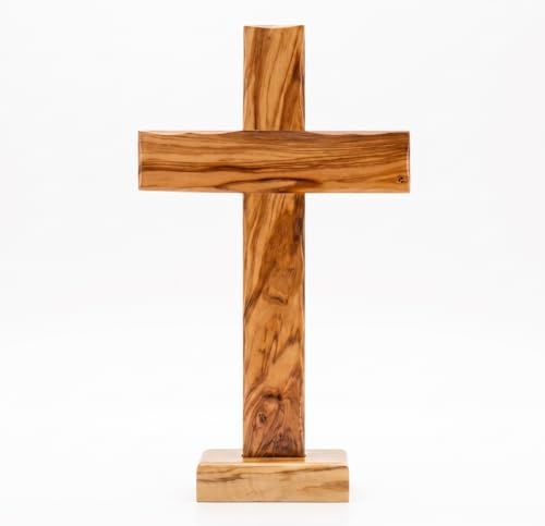 Spiretro Handgefertigtes Olivenholzkreuz aus Bethlehem – Wandbehang oder Tischaufsteller – 15,2 x 26 cm
