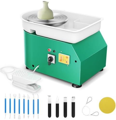 MINENICE Elektrische Töpferscheibe Maschine, 25cm 350W Formmaschine Ton Werkzeug mit Fußpedale Keramikformmaschine Tonformwerkzeug für Erwachsene,DIY,Töpferanfänger,Töpferstudio (Grün)