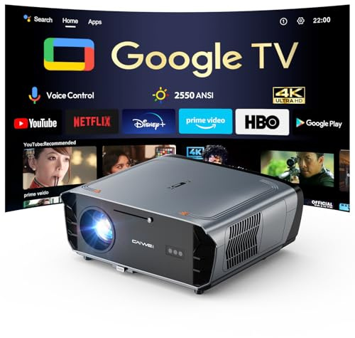 4K Smart Beamer mit Google TV – 2550 ANSI Lumen Tageslicht-Projektor, 70W Dolby Audio, ToF Autofokus, HDR10+, WiFi 6, HDMI ARC – Heimkino & Gaming Beamer für Outdoor