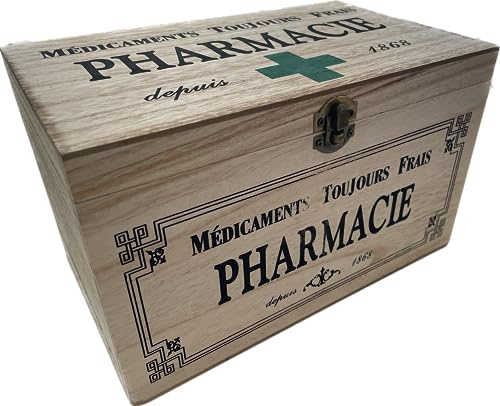 khevga Aufbewahrungsbox mit Deckel: Holz-Box Medikamente Deko (25 x 15 x 15 cm Gruen)