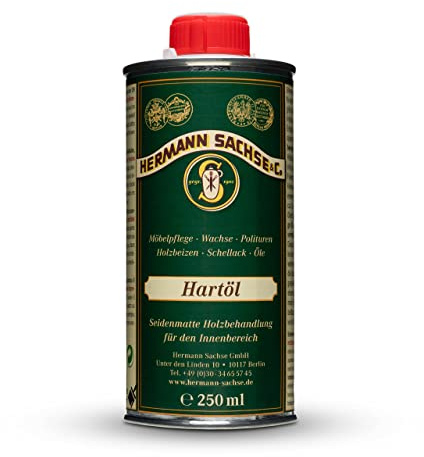 Hermann Sachse Hartöl 250ml für Eiche Nussbaum Akazie Buche - farblos Holzöl zur Pflege im Innenbereich Arbeitsplattenöl - Öl für Tische - Möbelöl auf Basis Leinölfirnis