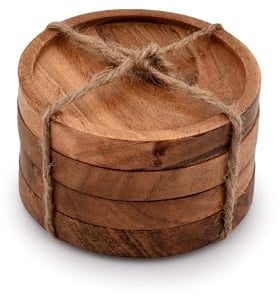 Kaizen Casa Untersetzer aus Holz für Getränke, natürliches Akazienholz, Set für Trinkgläser, Tischschutz für jeden Tischtyp 4 Stück