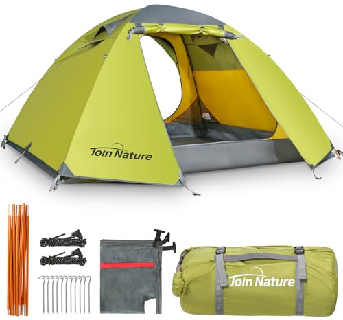 Join Nature Camping Zelt 4 Personen Wasserdicht Winddicht Familienzelt Doppellagiges Kuppelzelt - Campingzelt Groß Ultraleicht Zelt mit Veranda für Trekking, Outdoor, Wandern, Bergsteigen, Jagen