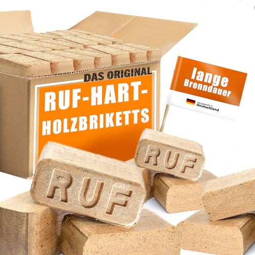Holzbrikett, RUF Hartholzbriketts 30 kg Buche/Eiche – Premium Brikett für Kamin & Ofen | Lange Brenndauer, Hoher Heizwert, Kaum Asche | Saubere & Natürliche Wärme aus Hartholz