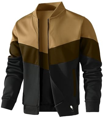 HYPESTFIT Herren Bomberjacke Leicht Übergangsjacke Farbblock | Mit Reißverschluss und Taschen, Farbblock‑Design, leicht, für Herbst‑Winter, Freizeit und Outdoor