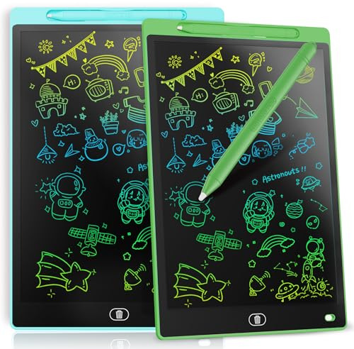 [2 STÜCKE] LCD Schreibtafel 12 Zoll, Genialba Buntes LCD Schreibtablett, LCD Writing Tablet, Elektronischer Tablette, Grafiktablett für Kinderspiele 2 3 4 5 6 7 Jahre Jungen Mädchen (Blau&Grün)