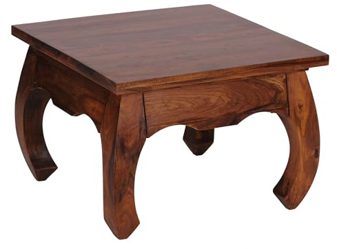FineBuy Opium Couchtisch 60 x 40 x 60 cm Sheesham Massiv-Holz, Echtholz Wohnzimmertisch quadratisch braun, Stubentisch niedrig, Beistelltisch Sofatisch klein, Tisch Wohnzimmer Braun
