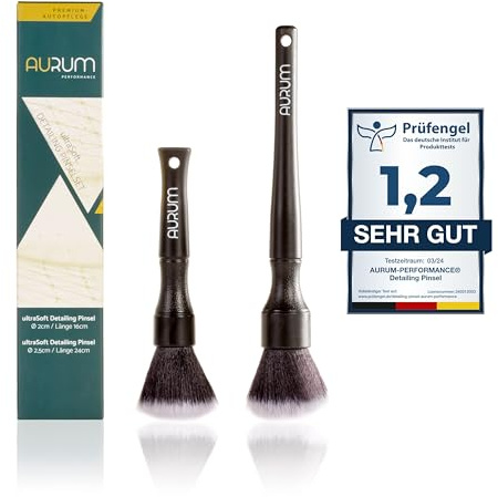 Aurum-Performance® Detailing Pinsel Auto 2er Set ultraweich - KFZ Reinigungspinsel zur professionellen Autopflege Innen & Außen - Car Detail Brush, Innenraum Reinigung, PKW Waschpinsel Ultrasoft