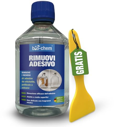 bio-chem Klebstoffentferner Etikettenlöser mit Orangenterpenen – 500 ML – Extrem starker Entferner für hartnäckige Etiketten, Aufkleber & Klebereste – Etikettenentferner inkl. Schaber