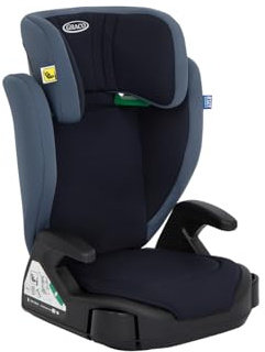 Graco Junior Maxi™ i-Size R129 Kindersitz, ca. 3,5 bis 12 Jahre (100 bis 150 cm), Kindersitzerhöhung, Kopfstütze höhenverstellbar, leicht, mit Getränkehalter, blau, Navy