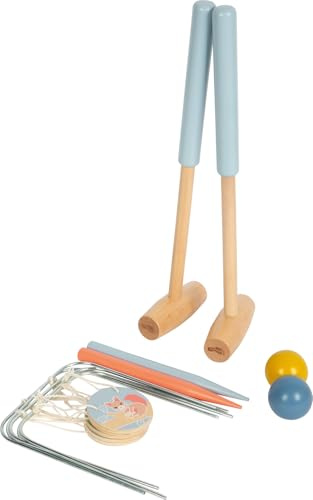 small Foot Krocket „Garden Buddies“ aus Holz, Robustes Outdoor-Spiel mit niedlichen Tiermotiven, für Kinder ab 3 Jahren, 12646, Blau und Gelb