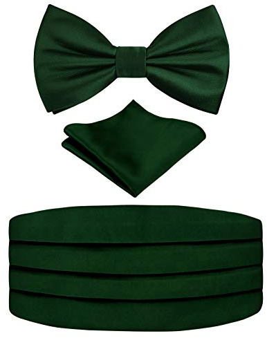 Alizeal Mens Solid Pre-Tied Party Einstellbare Fliege, Cummerbund und Pocket Square Geschenk Set, Dunkelgrün