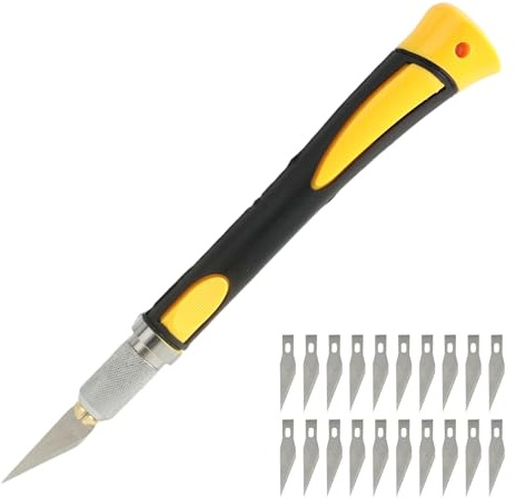 Bastelmesser Skalpell Set in Grau mit Ergonomischem Softgriff,Carving Craft Messer, Cuttermesser, Inklusive 10 Hochwertigen Ersatzklingen mit Rostschutz-Ölfilm, für Präzises Schneiden und Carving