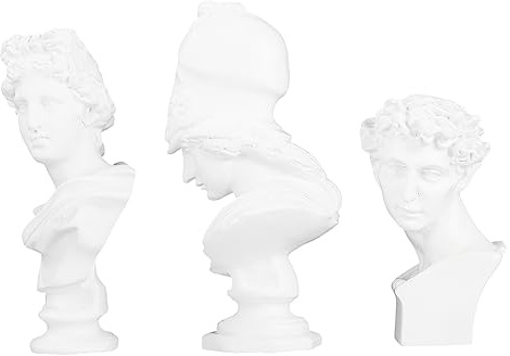Veemoon Griechische Büstenstatue für Wohn und Bürodekoration Kompakt und Farbecht aus Kunstharz 3 Stück mit Realistischer Renaissance Designoptik